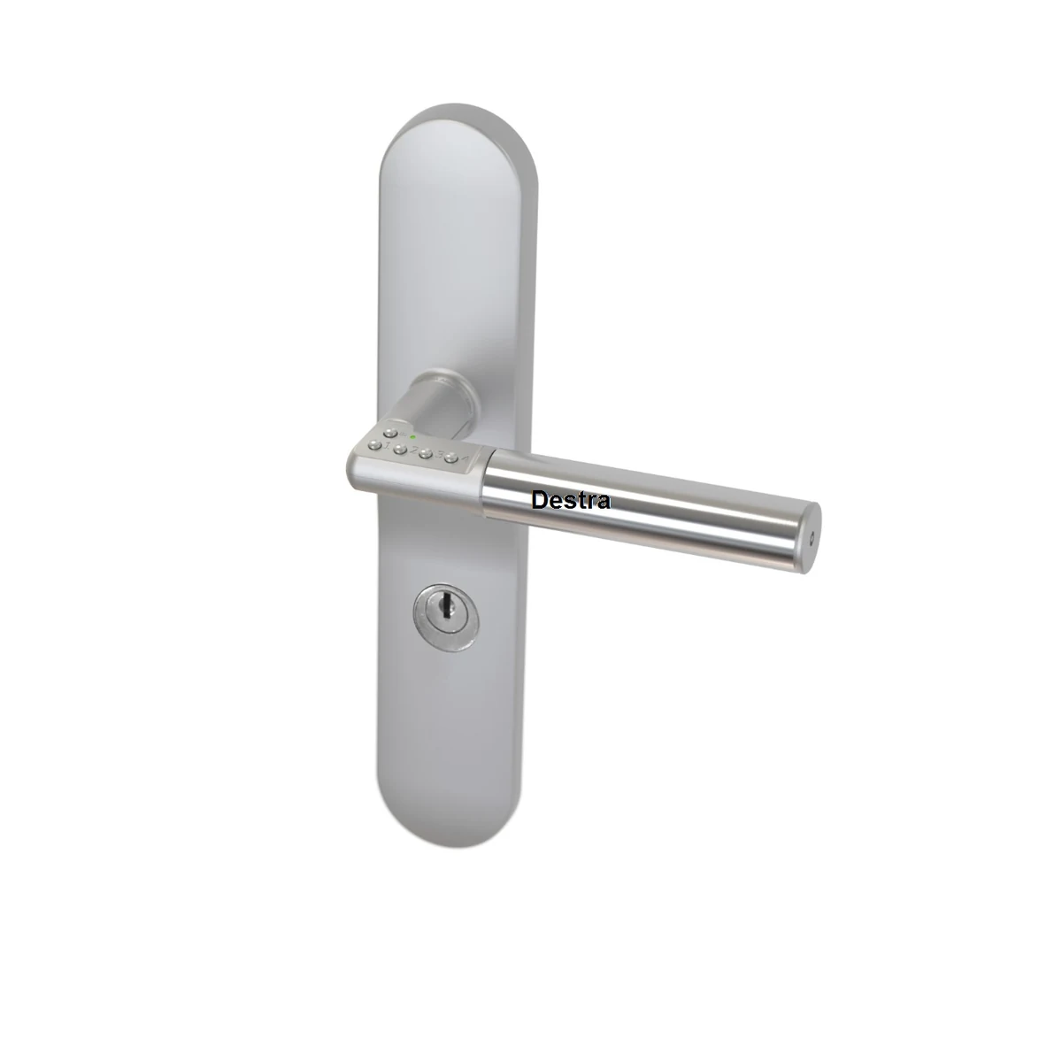 Maniglia elettronica per porte a codice su placca (Destra, Svizzero 78 mm)